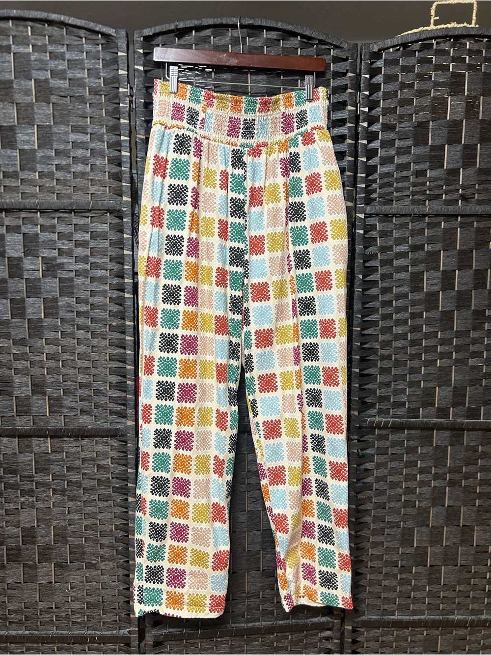 Lucy & Yak Oragnic Cotton colorful pants size large elastic waist pockets
